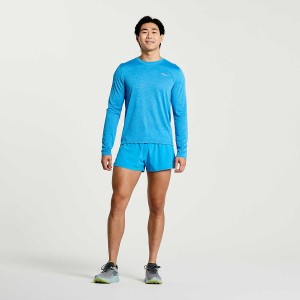 AZURE Saucony Stopwatch Long Sleeve Men's T Shirts | Malaysia S37468-X96