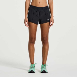 Black Saucony Outpace 2.5" Split Women's Shorts | Malaysia S69840-A96