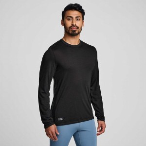 Black Saucony Peregrine Merino Long Sleeve Men's T Shirts | Malaysia S84962-H17