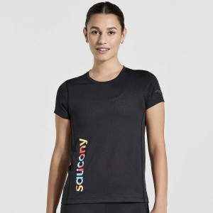 Black Saucony Stopwatch Graphic Short Sleeve Women's T Shirts | Malaysia S31970-D76