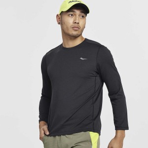 Black Saucony Stopwatch Long Sleeve Men's T Shirts | Malaysia S46702-C36