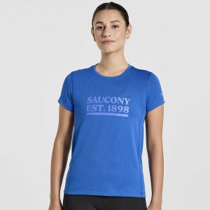 Blue Saucony Stopwatch Graphic Short Sleeve Women's T Shirts | Malaysia S45608-M51