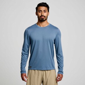 Blue Saucony Stopwatch Long Sleeve Men's T Shirts | Malaysia S85439-N26