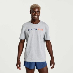 Grey Saucony Boston Rested Men's T Shirts | Malaysia S17283-Y35