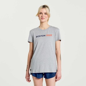 Grey Saucony Boston Rested Women's T Shirts | Malaysia S46027-R57