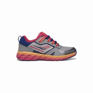 Grey / Pink / Navy Saucony Wind Shield 2.0 Sneaker Kids' Running Shoes | Malaysia S68754-P64