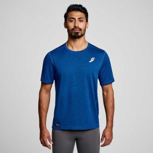 Indigo Saucony Stopwatch Graphic Short Sleeve Men's T Shirts | Malaysia S65874-R70