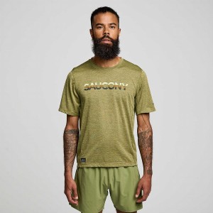 Khaki Saucony Stopwatch Graphic Short Sleeve Men's T Shirts | Malaysia S60754-T24