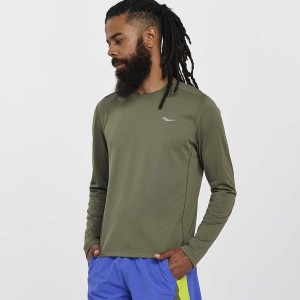 Khaki Saucony Stopwatch Long Sleeve Men's T Shirts | Malaysia S54697-K15