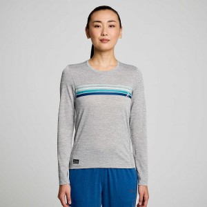 Light Grey Saucony Stopwatch Graphic Long Sleeve Women's T Shirts | Malaysia S56371-G03