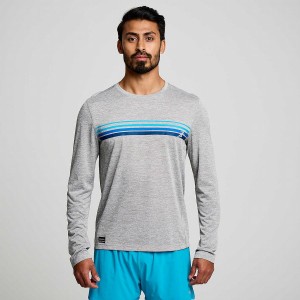 Light Grey Saucony Stopwatch Graphic Long Sleeve Men's T Shirts | Malaysia S87510-E84