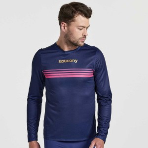 Navy Saucony Elite Long Sleeve Men's T Shirts | Malaysia S67438-U82