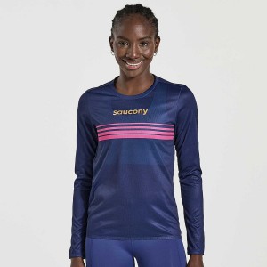 Navy Saucony Elite Long Sleeve Women's T Shirts | Malaysia S81259-M51