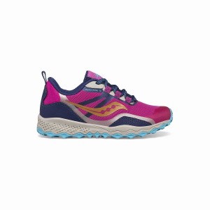 Navy / Turquoise / Pink Saucony Peregrine 12 Shield Sneaker Kids' Running Shoes | Malaysia S60579-R06