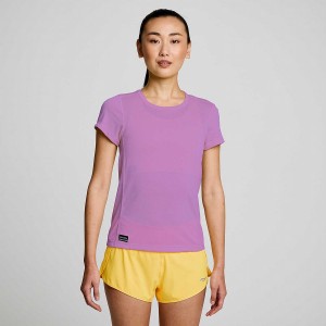 Purple Saucony Stopwatch Short Sleeve Women's T Shirts | Malaysia S93452-G36