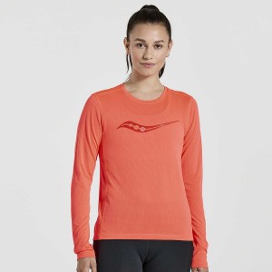 Red Saucony Stopwatch Graphic Long Sleeve Women's T Shirts | Malaysia S59043-F42