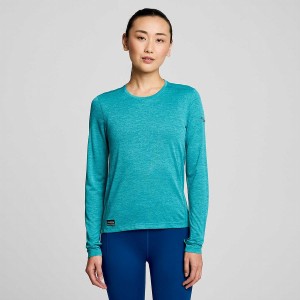 Turquoise Saucony Stopwatch Long Sleeve Women's T Shirts | Malaysia S18764-S98