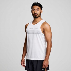 White Saucony New York Stopwatch Singlet Men's Tank Top | Malaysia S68930-K65