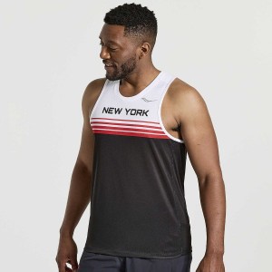 White / Black Saucony NYC Stopwatch Singlet Men's Tank Top | Malaysia S15642-D75