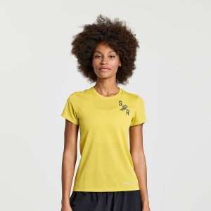 Yellow Saucony Stopwatch Graphic Short Sleeve Women's T Shirts | Malaysia S37510-F56