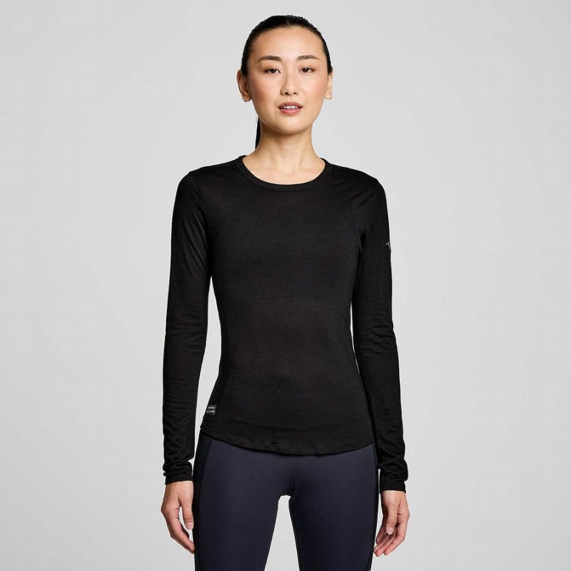 Black Saucony Peregrine Merino Long Sleeve Women\'s T Shirts | Malaysia S93082-M10