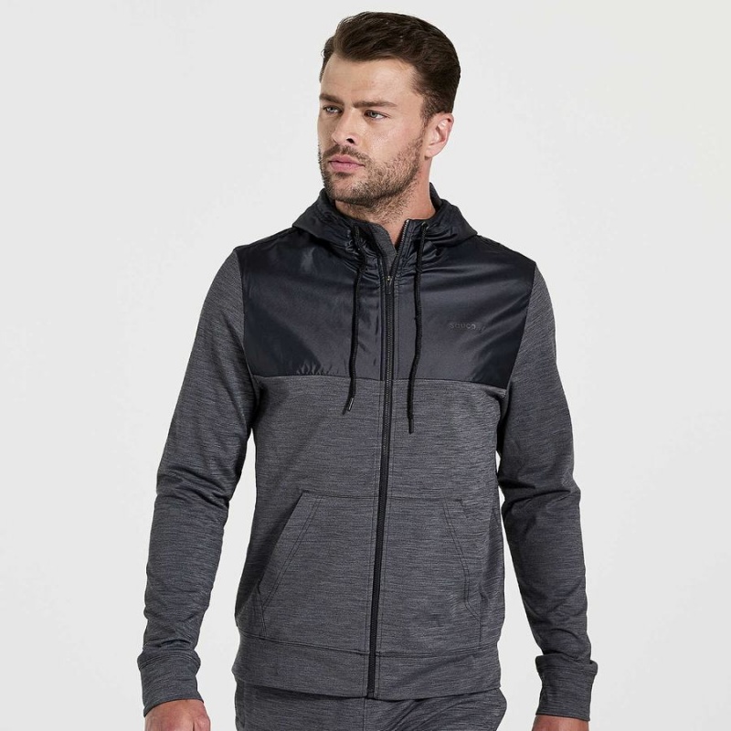 Black Saucony Solstice Zip Hoody Men\'s Tops | Malaysia S90824-X39