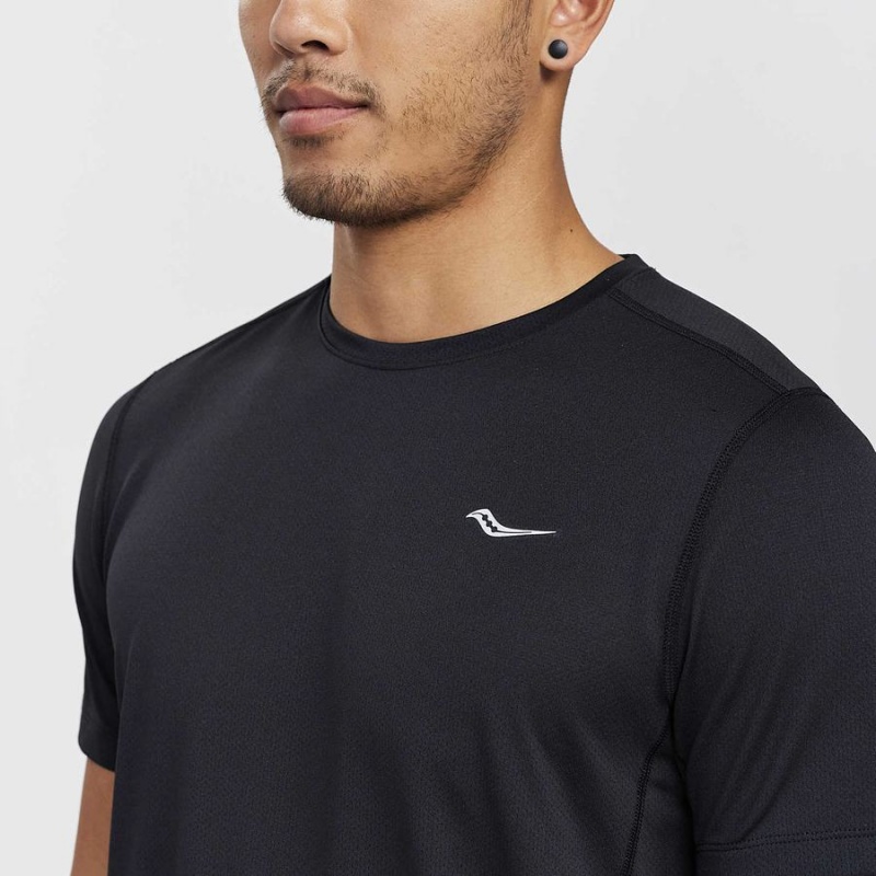 Black Saucony Stopwatch Short Sleeve Men's T Shirts | Malaysia S96254-T35