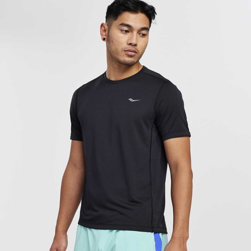 Black Saucony Stopwatch Short Sleeve Men\'s T Shirts | Malaysia S96254-T35