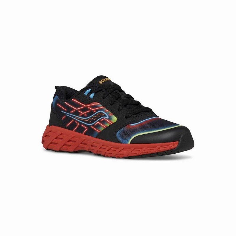 Black / Red Saucony Wind 2.0 Lace Sneaker Kids' Running Shoes | Malaysia S61543-U16