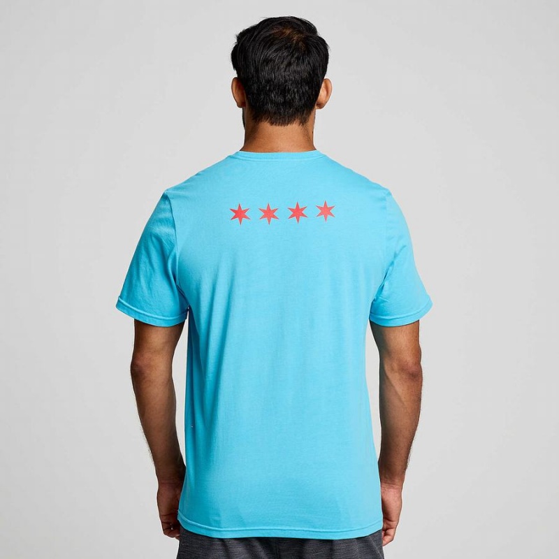 Blue Saucony Chicago Rested Men's T Shirts | Malaysia S54031-Z73