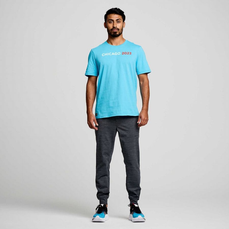 Blue Saucony Chicago Rested Men's T Shirts | Malaysia S54031-Z73