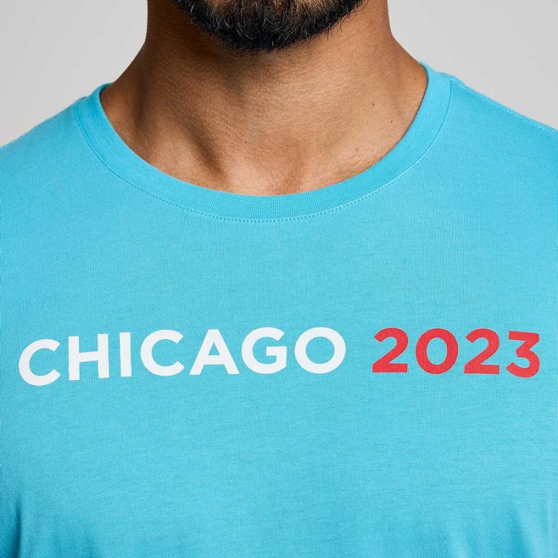 Blue Saucony Chicago Rested Men's T Shirts | Malaysia S54031-Z73