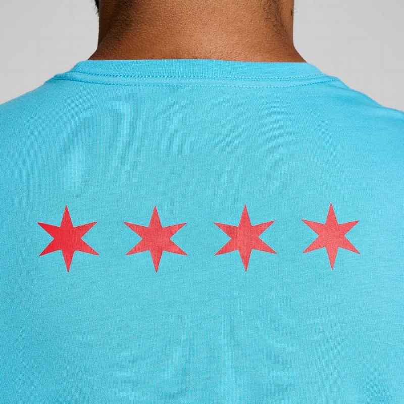 Blue Saucony Chicago Rested Men's T Shirts | Malaysia S54031-Z73