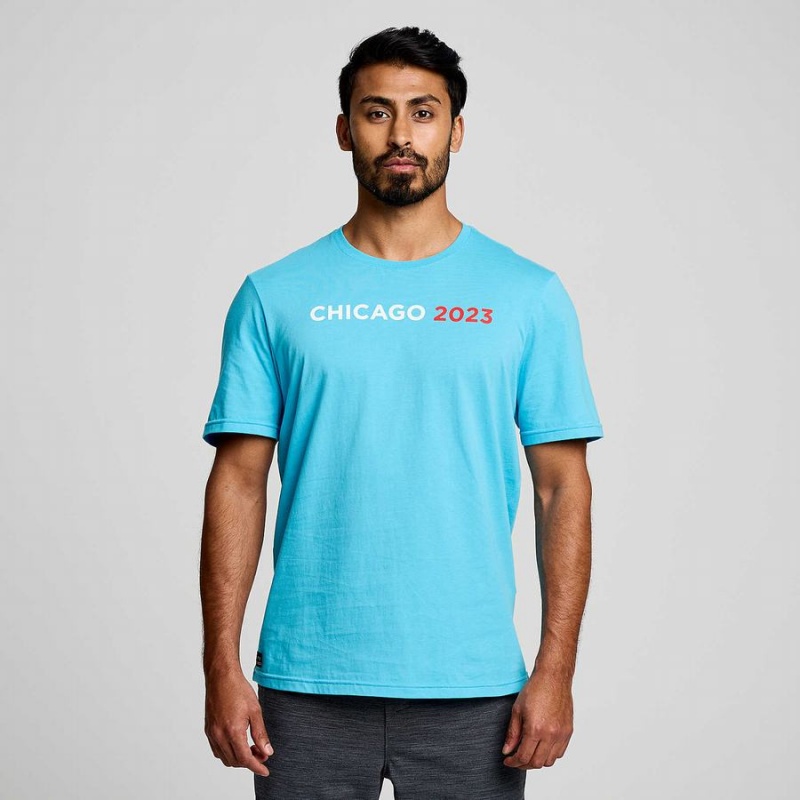 Blue Saucony Chicago Rested Men\'s T Shirts | Malaysia S54031-Z73