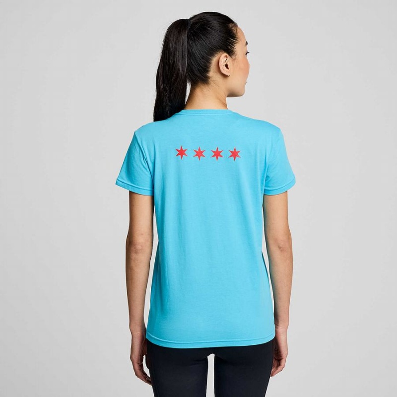 Blue Saucony Chicago Rested Women's T Shirts | Malaysia S18460-V07