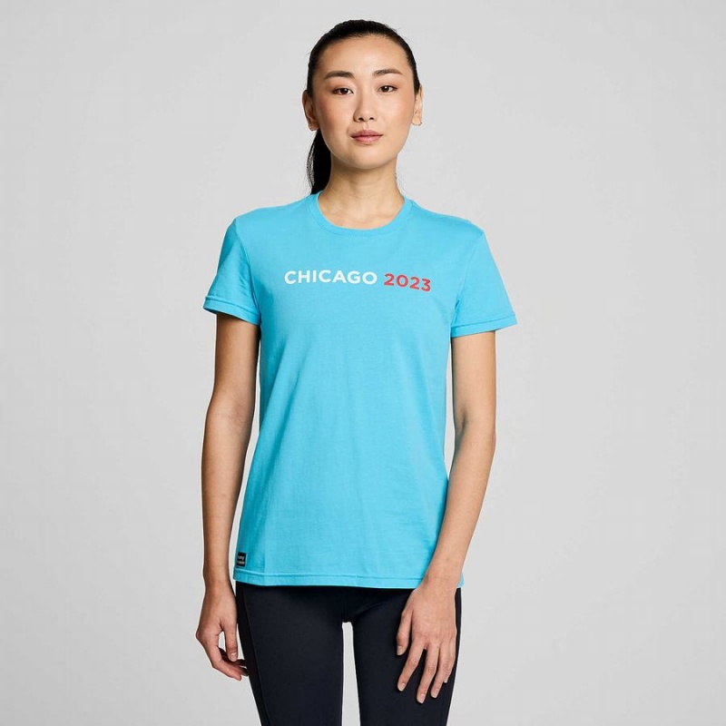 Blue Saucony Chicago Rested Women\'s T Shirts | Malaysia S18460-V07