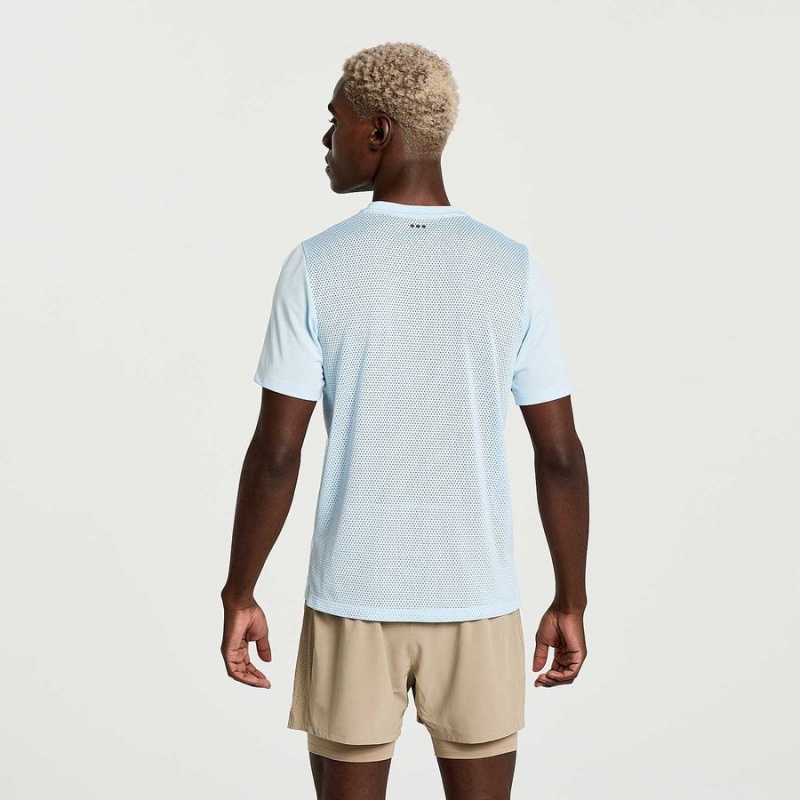 Blue Saucony Elevate Short Sleeve Men's T Shirts | Malaysia S14029-X19