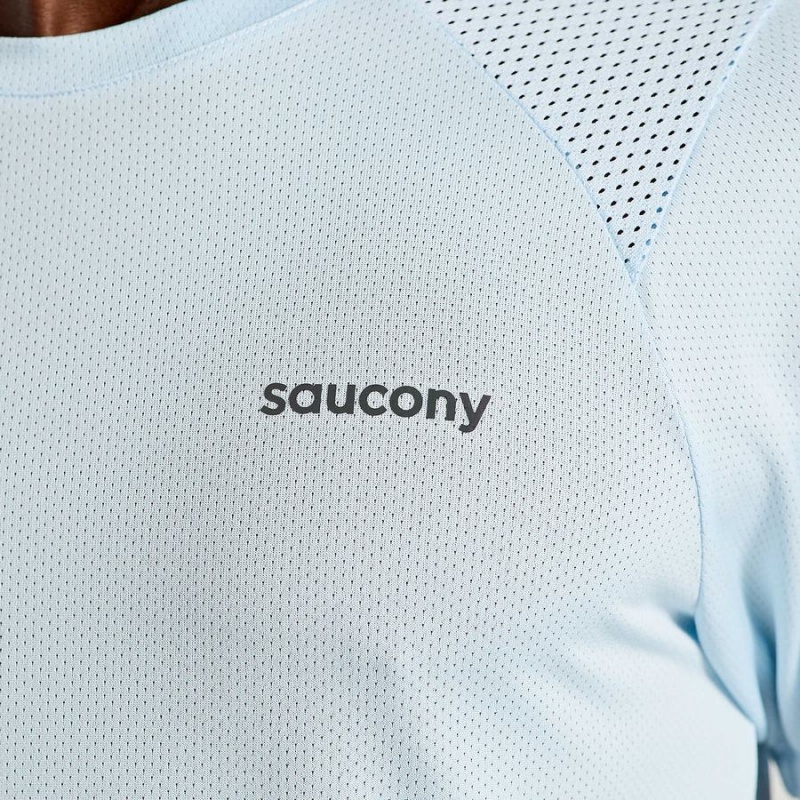 Blue Saucony Elevate Short Sleeve Men's T Shirts | Malaysia S14029-X19