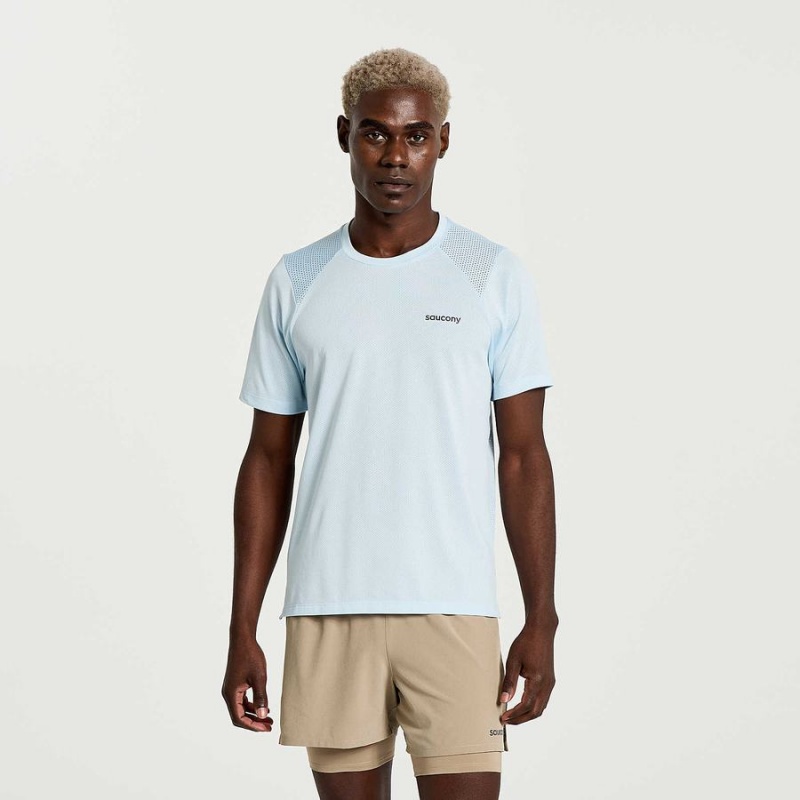 Blue Saucony Elevate Short Sleeve Men\'s T Shirts | Malaysia S14029-X19