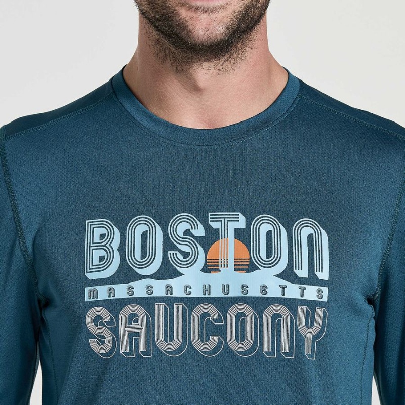 Blue Saucony Stopwatch Graphic Long Sleeve Men's T Shirts | Malaysia S41326-R78