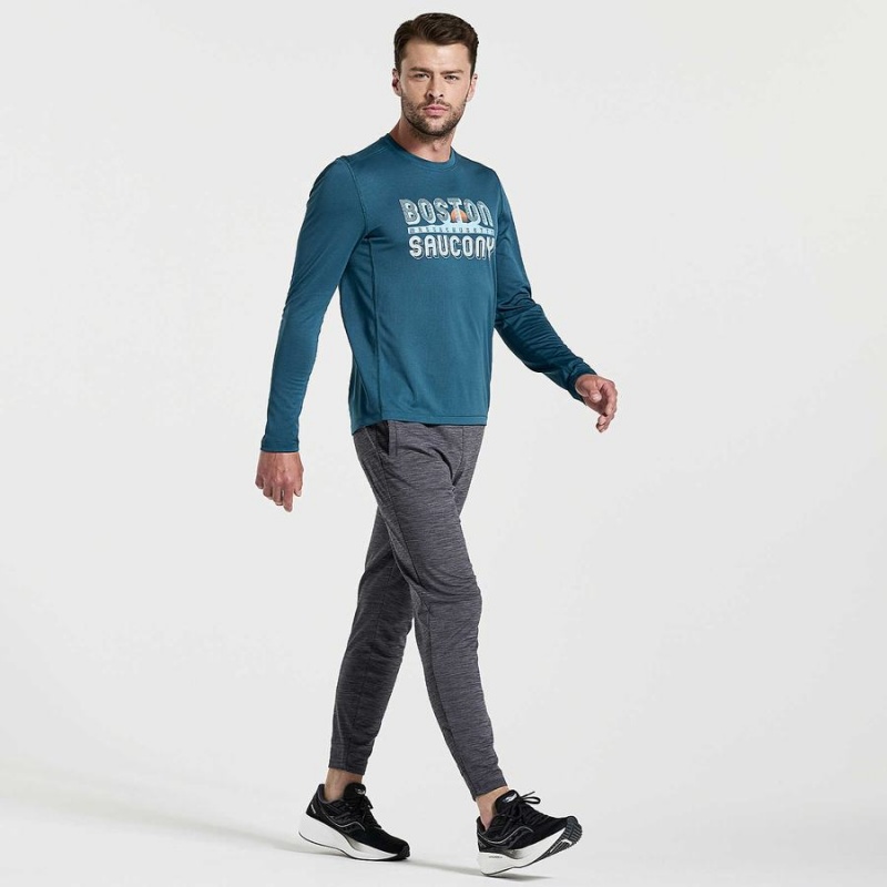 Blue Saucony Stopwatch Graphic Long Sleeve Men's T Shirts | Malaysia S41326-R78