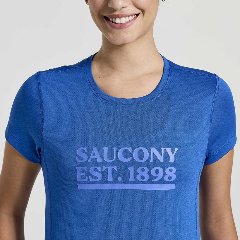 Blue Saucony Stopwatch Graphic Short Sleeve Women's T Shirts | Malaysia S45608-M51