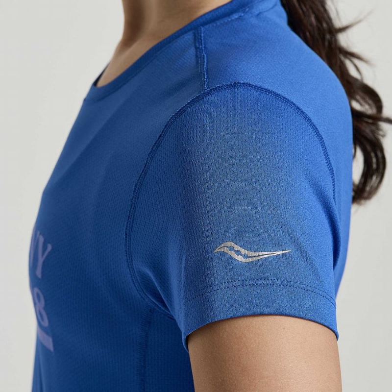 Blue Saucony Stopwatch Graphic Short Sleeve Women's T Shirts | Malaysia S45608-M51