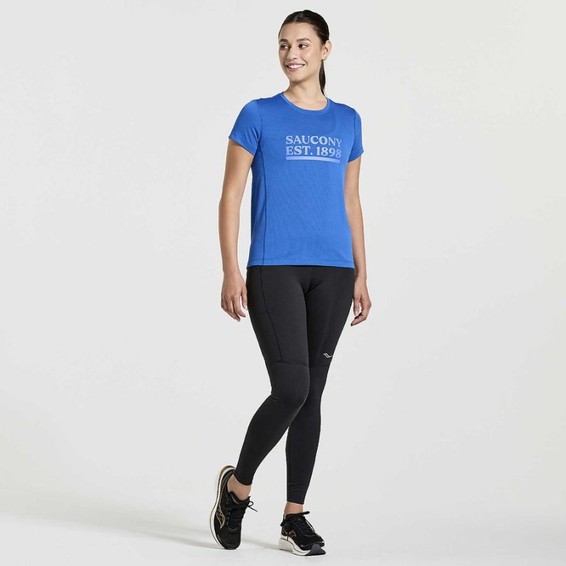 Blue Saucony Stopwatch Graphic Short Sleeve Women's T Shirts | Malaysia S45608-M51