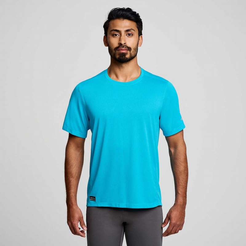 Blue Saucony Stopwatch Short Sleeve Men\'s T Shirts | Malaysia S35840-Y20