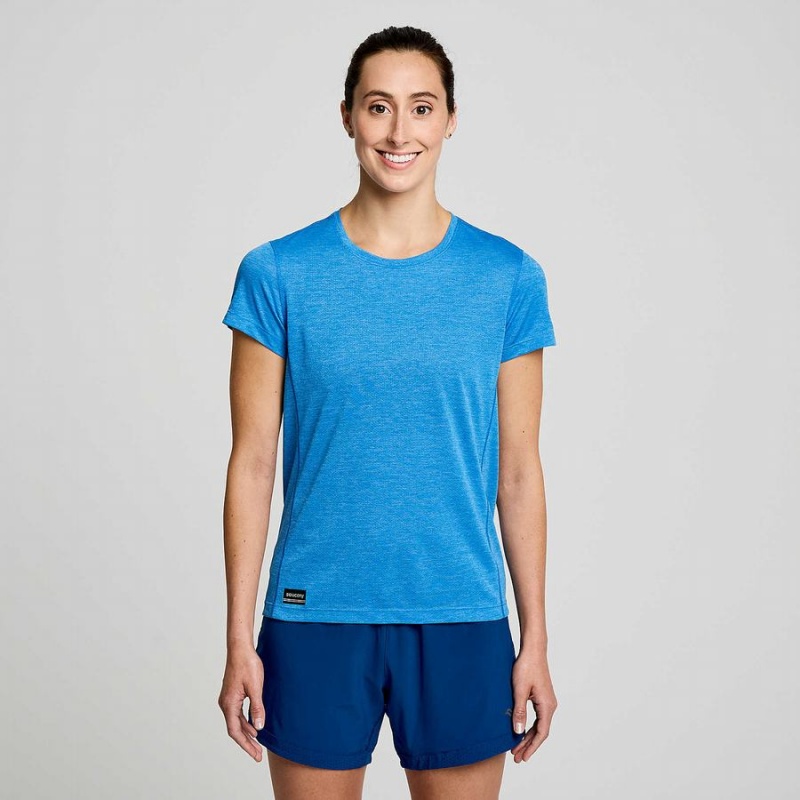 Blue Saucony Stopwatch Short Sleeve Women\'s T Shirts | Malaysia S89615-S15