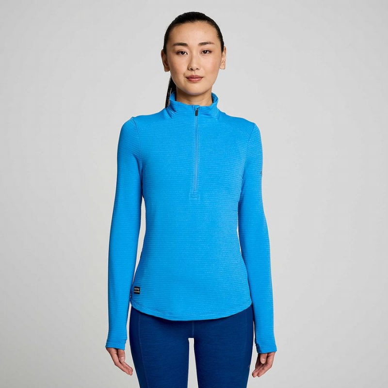 Blue Saucony Triumph 3D 1/2 Zip Women\'s Tops | Malaysia S70659-Y25