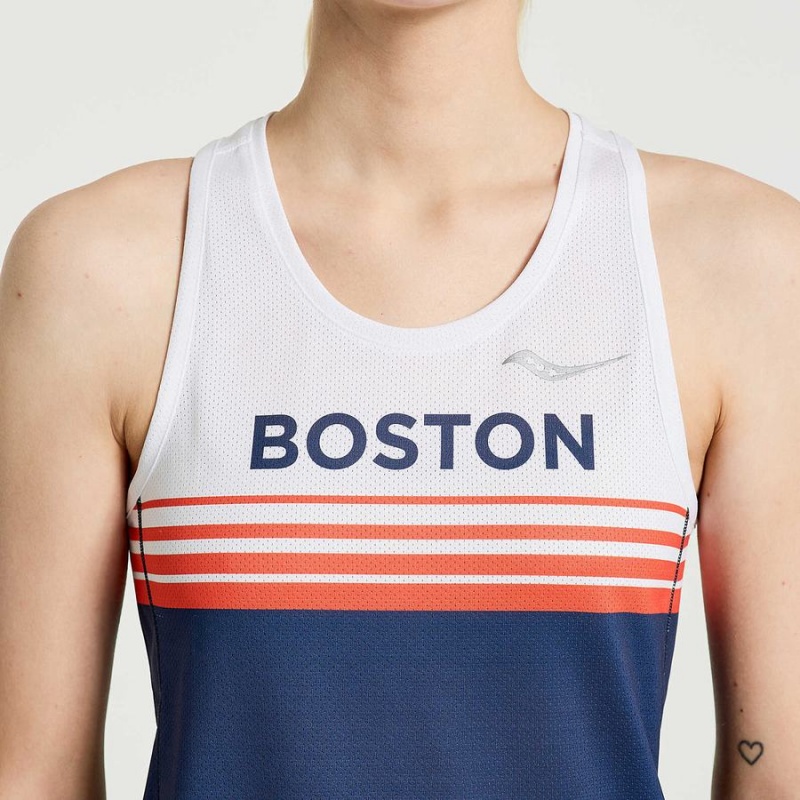 Blue / White Saucony Boston Stopwatch Singlet Women's Tank Top | Malaysia S59763-N51