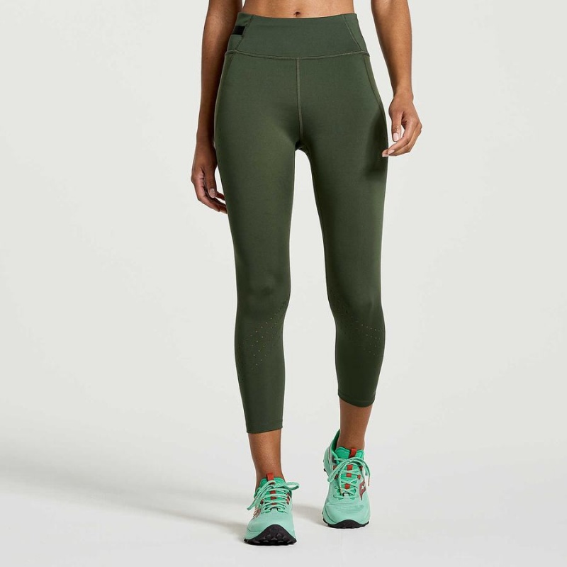 Dark Green Saucony Explorer Utility Crop Women\'s Tight | Malaysia S10426-B61