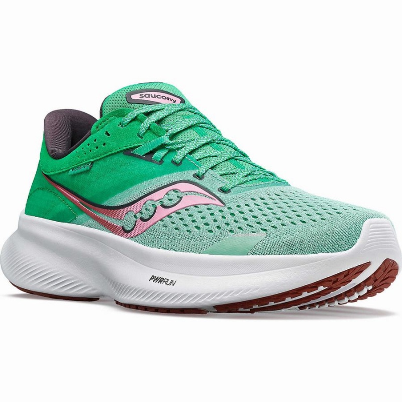 Green / Pink Saucony Ride 16 Wide Women's Running Shoes | Malaysia S27619-D17